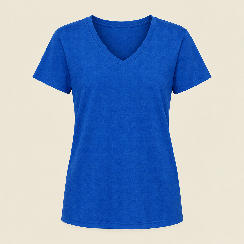Voorbeeldafbeelding dames V-hals T-shirt blauw zonder model