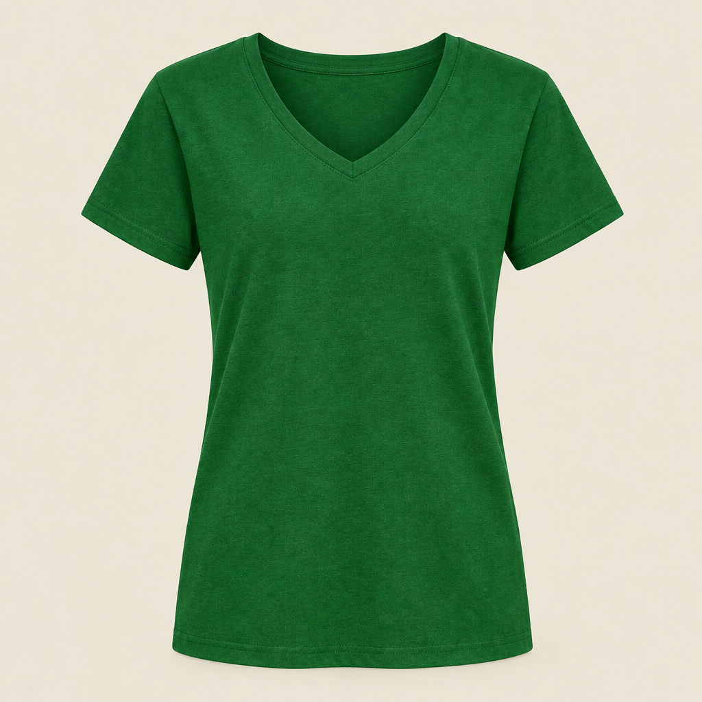 Voorbeeldafbeelding dames V-hals T-shirt groen zonder model