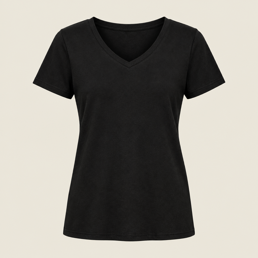 Voorbeeldafbeelding dames V-hals T-shirt zwart zonder model