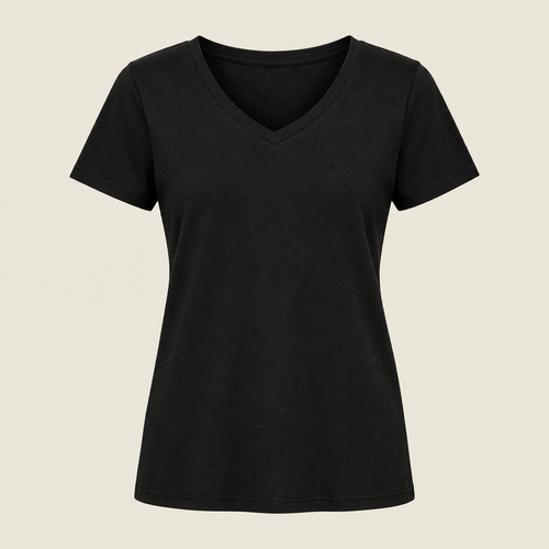 Voorbeeldafbeelding dames V-hals T-shirt zwart zonder model