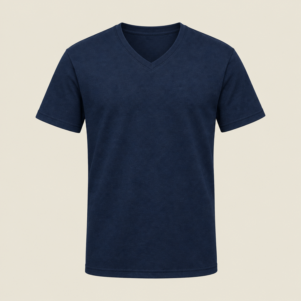 Voorbeeldafbeelding V-hals T-shirt marineblauw zonder model