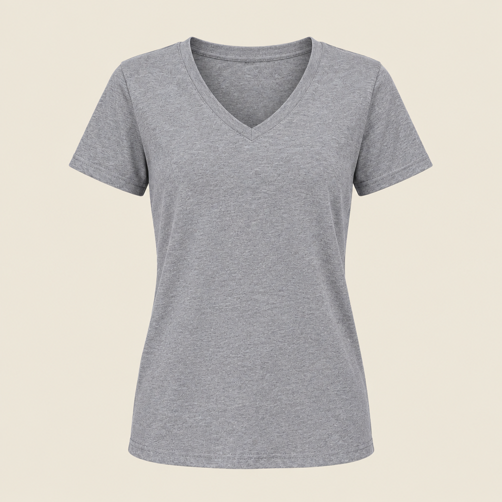 Voorbeeldafbeelding dames V-hals T-shirt grijs zonder model