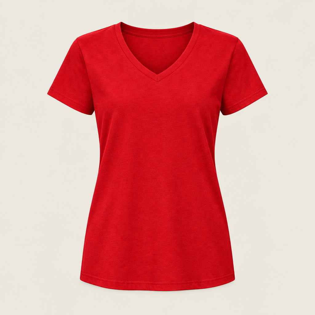 Voorbeeldafbeelding dames V-hals T-shirt rood zonder model